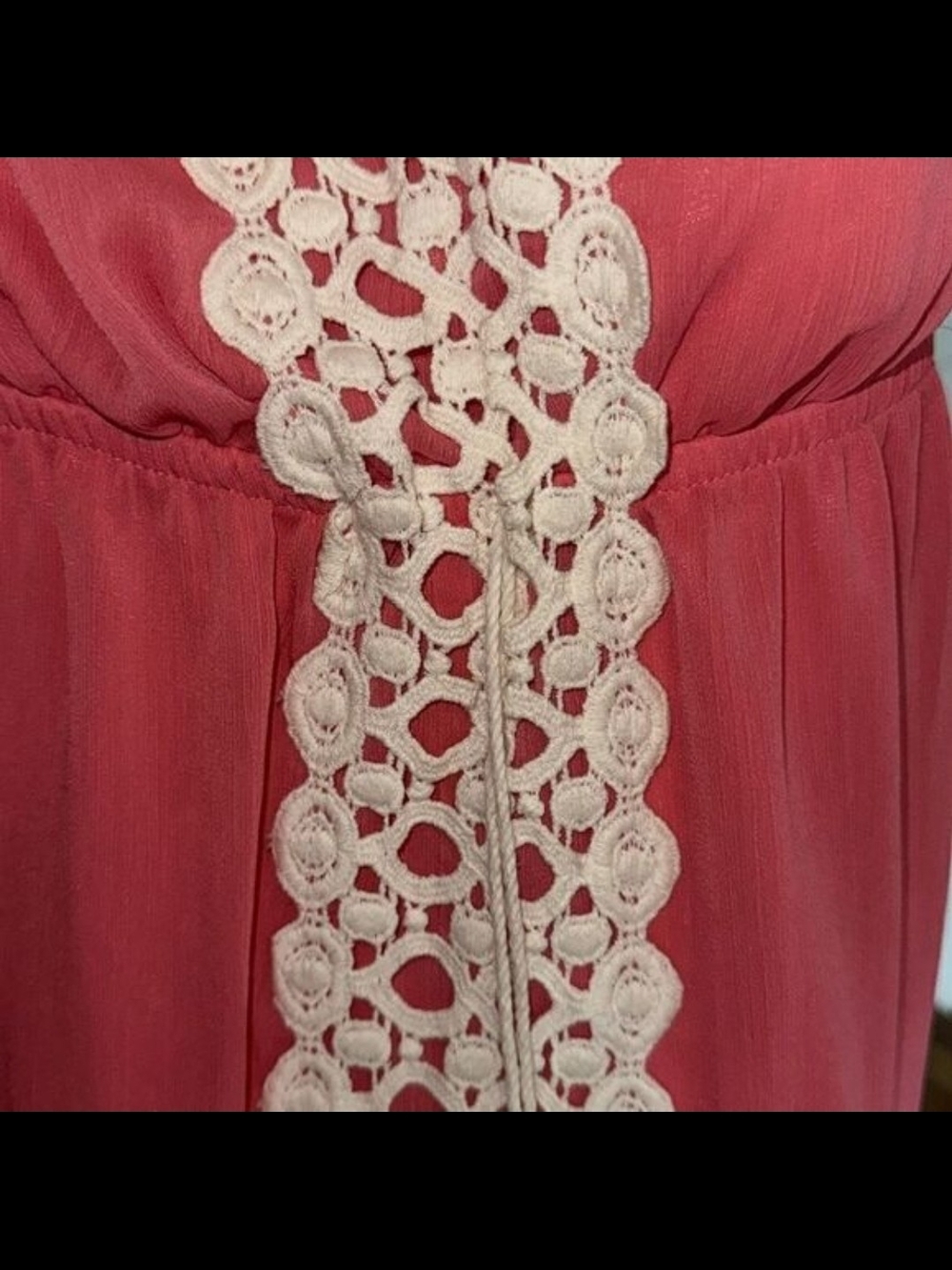 No Boundaries Coral Maxi Dress with Crochet Tassel Trim - Picture 7 of 7